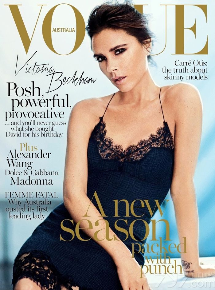 英国时尚设计师维多利亚·贝克汉姆（Victoria Beckham）闪耀《Vogue》澳大利亚版2013年9月刊封面，由摄影师Boo George掌镜，化妆师Carline Newell造型。
从流行歌手变身时尚设计师，维多利亚本身拥有着不可忽视的力量。《Vogue》澳大利亚版2013年9月刊封面时尚图片，向大家展示了一个充满力量和魅力的女性角色，杂志内容里前辣妹还给大家讲述了她的母亲经历、时尚帝国以及与英国最有名的足球运动员贝克汉姆的婚姻故事。