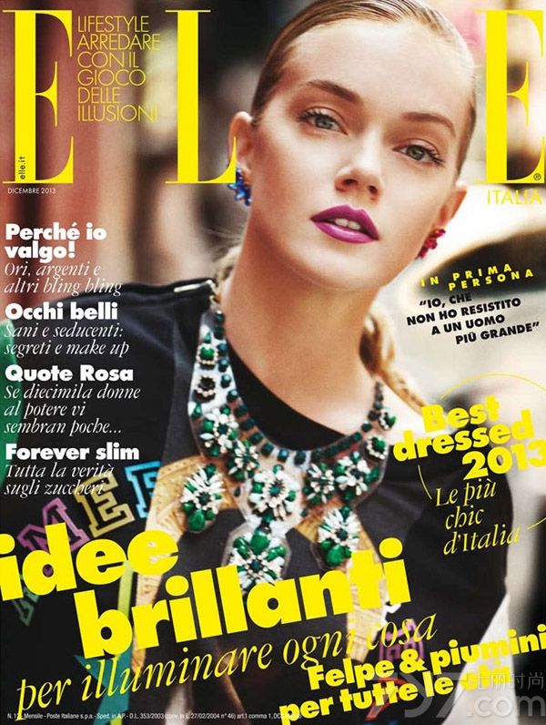 《ELLE》杂志意大利版2013年12月刊封面时尚大片，由美国超模琳赛·艾林森（Lindsay Ellingson）演绎，教大家如何时尚穿搭冬季皮草大衣、时尚外套以及针织衫。大片由摄影师Drew Jarret执镜。