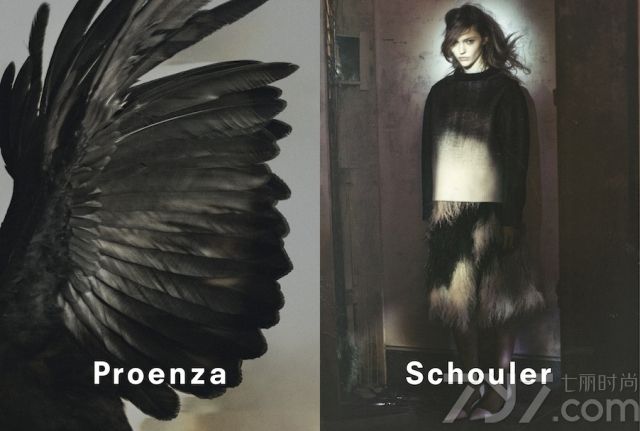 美国时尚品牌Proenza Schouler 2013秋冬时尚女装广告大片中，草摩Sasha Pivovarova的凌厉气质被抒发尽致，阴暗的画面与强势的设计风格被演绎得十分契合。Proenza Schouler的设计师Jack和Lazaro是两个头脑清楚、很有想法又十分有趣的年轻人。带着些许小聪明的时髦女孩们一定会喜欢Proenza Schouler的这个系列，因为这个摩登的系列会让女孩们看起来比以往的自己更时髦、更抢眼。